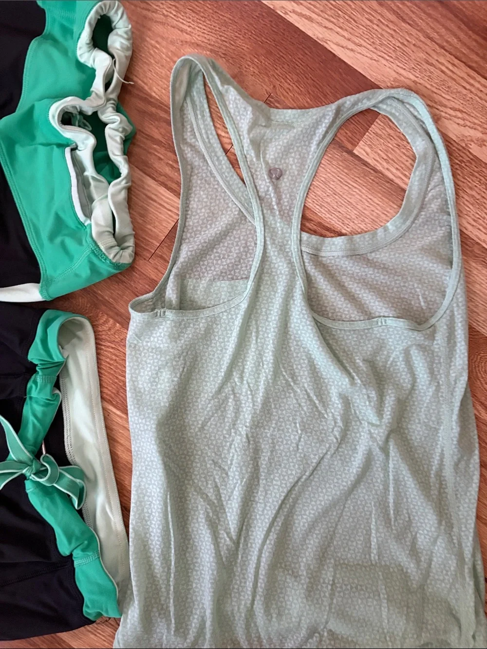 Lululemon 3 items Active Crop Tank and Leggings Set - Black with Mint Green